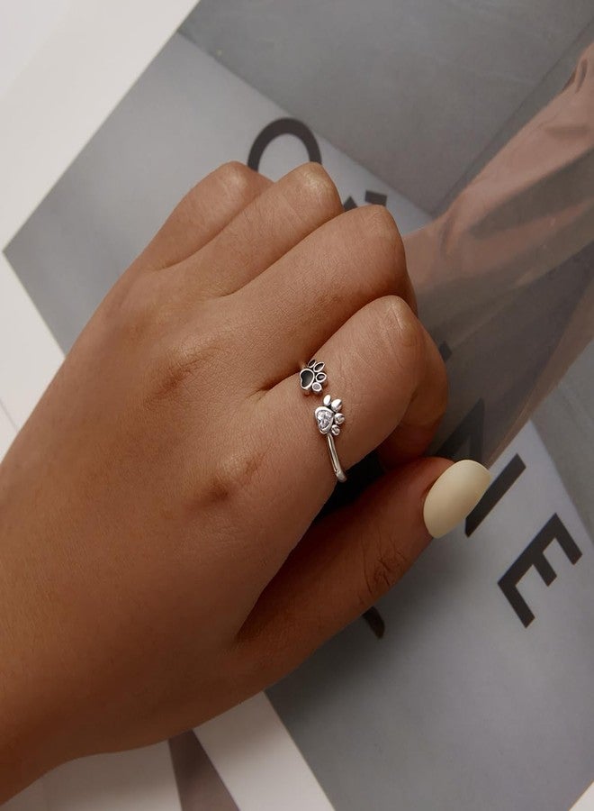 WOSTU Adjustable Paw Print Ring Sterling Silver Plated Open Cat Dog Pet Memorial Statement Rings Knuckle Bands Style Dainty Jewelry Gifts for Women Daughter Mom - Image 4